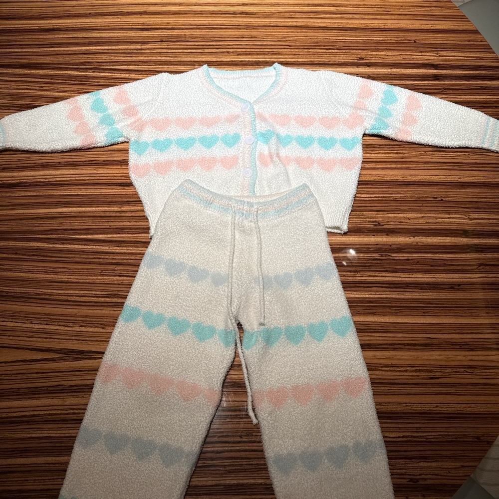 Cozy Kids Heart Pajama Set - White, Pink, Blue